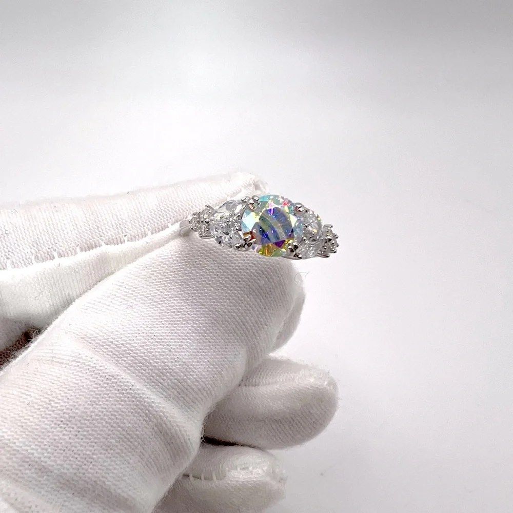 .925 Sterling Silver Iridescent Rainbow CZ Ring